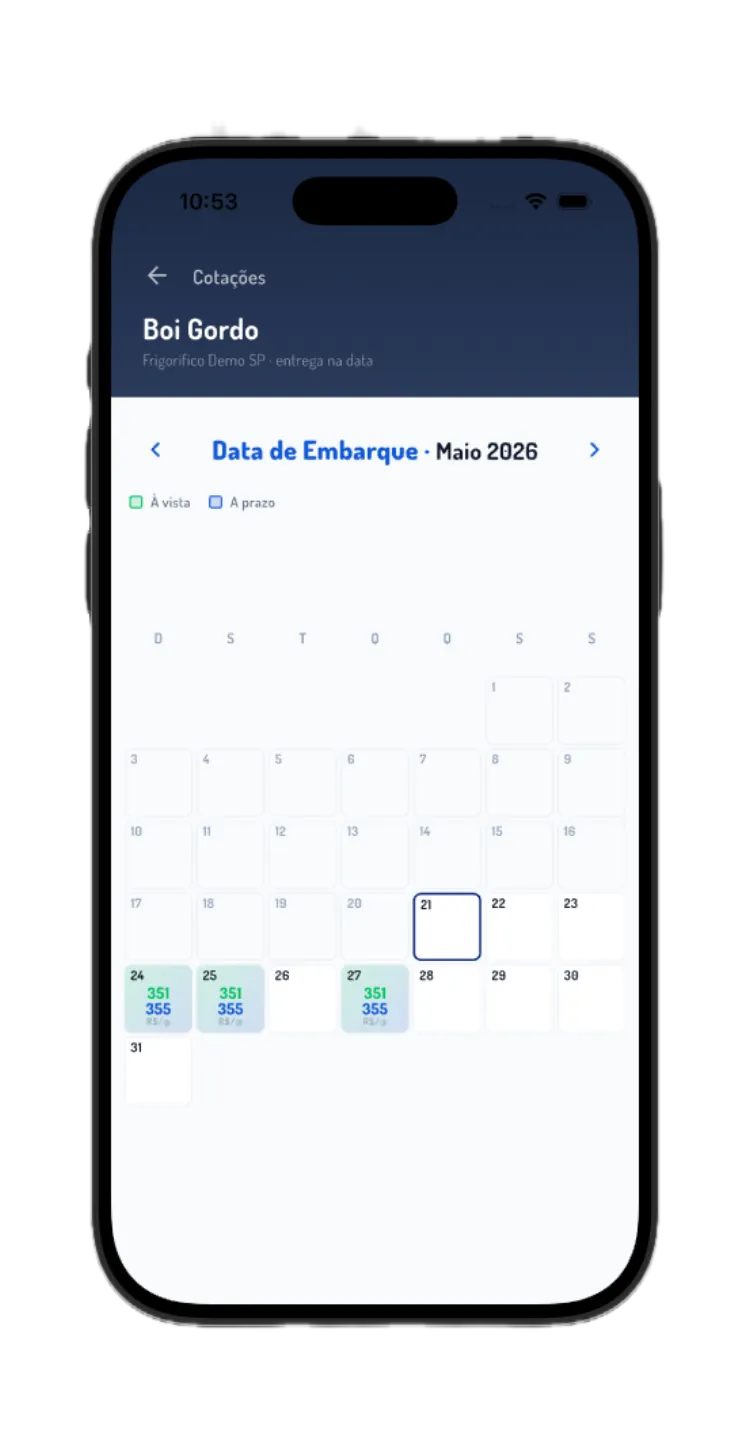 Calendário por data de embarque