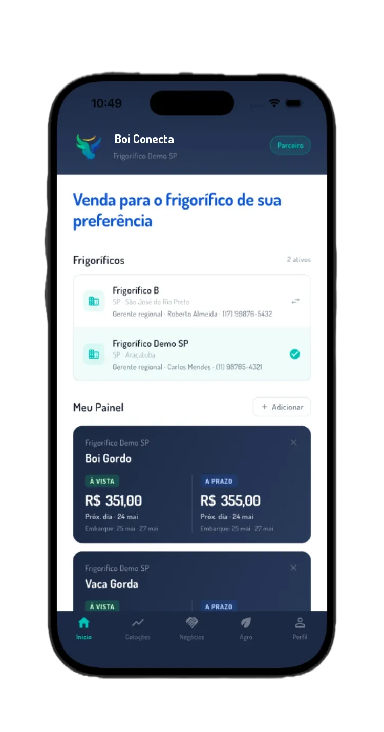 Boi Conecta — tela inicial do produtor